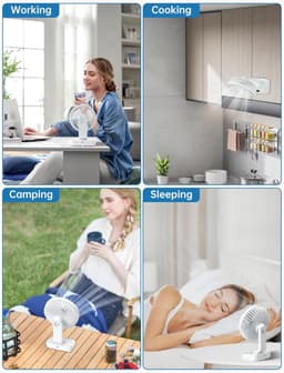 Mini Ventilator – Oplaadbare Tafelventilator – 4000 mAh – 4 Snelheden – 270° Oscillerend – Stil 30 dB – Wit — thumbnail 3