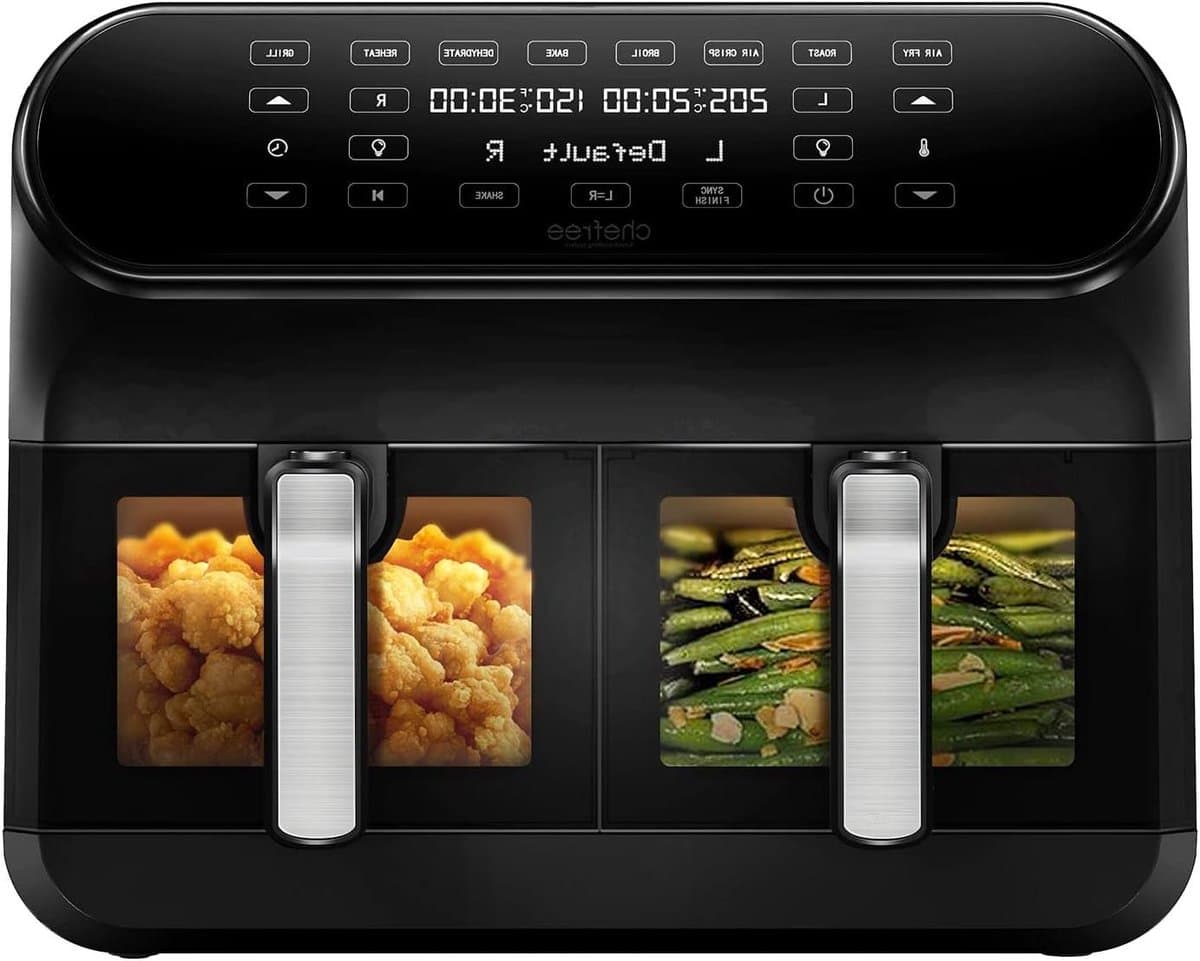 Luchtfriteuse met Dubbele Mand - Airfryer Heteluchtfriteuse - Gezond Koken - Dubbel Zichtvenster - 8 Liter - Zwart — afbeelding 1