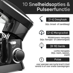 Lìon® Deegmachine - Mixer met Kneedhaak - Kneedmachine - Zwart - 42cm x 36cm x 27cm — thumbnail 3