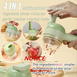 Elektrische Groentesnijder - Keukenmachine Hakker - Snel Ingrediënten Bereiden - 4-in-1 Multifunctioneel - 8 x 20.5 x 9.5 cm - Groen — thumbnail 2