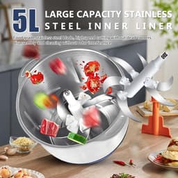 Elektrische Keuken chopper - Keukenmachine Hakmolen - Snel Ingrediënten Hakken - 5L RVS Kom - 500 W - Zilverkleurig — thumbnail 5