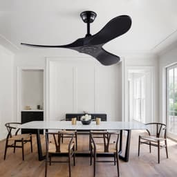 Plafondventilator 42 inch in zwart met modern design en zonder verlichting - afstandsbediening - 6 snelheden - omkeerbare functie - 3 massief houten bladen - snelheidsgeheugen — thumbnail 5