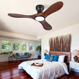 Plafondventilator 42 inch voor woonkamer, patio en slaapkamer - met verlichting en afstandsbediening - 3 kleurtemperaturen - 6 snelheidsstanden - 3 gebogen massief houten bladen - zomer/wintermodus — thumbnail 2
