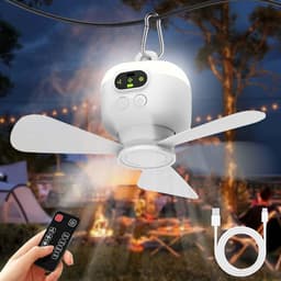 Oplaadbare Plafondventilator met Verlichting - Camping, Buiten - met Afstandsbediening, Timer, USB - voor Terras, Paviljoen - Wit - 1 Stuk — thumbnail 5