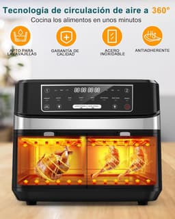 Dubbele Airfryer - Heteluchtfriteuse Dubbele Mand - Gezond Koken - Twee Manden Apart - 10 Liter - Zwart — thumbnail 3