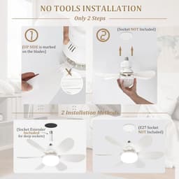 Ventilatorlamp met fitting en afstandsbediening - 20 Inch Schroefbare Plafondventilator - E26 Fitting - Dimbaar Licht 3000K-6000K - 40W - Geschikt voor Slaapkamer, Keuken en Woonkamer — thumbnail 2