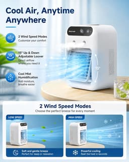 Luchtkoeler - Draagbare airconditioner - Draagbare koelventilator - Stille mobiele airco met 500mL watertank - Zonder Afvoerslang - Voor kamer slaapkamer kantoor — thumbnail 3