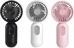 Driedelige set - Handventilator - Drie windsnelheden - Gemakkelijk vast te houden of in een tas te stoppen - Oplaadbaar via USB of batterij - Stille werking - Perfect voor op reis, kamperen of buitenactiviteiten - Verkrijgbaar in roze, wit en zwart — thumbnail 1