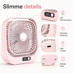 VHV - Bureauventilator - Oplaadbare mini ventilator met LED-display - 3 standen en 360° draaibaar - Roze — thumbnail 5