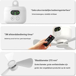 GELLDG Oplaadbare Plafondventilator met Verlichting - Stille Ventilator voor Buiten - 8000mAh USB-Campingleut - Geschikt voor Tent, Tuin en Terras - Plastic - Afmetingen 11x27x27cm — thumbnail 3