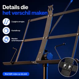 JustValue Opvouwbare Muziekstandaard - Verstelbaar 47-95 cm - Met Draagtas - Zwart — thumbnail 5