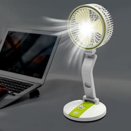 Kleine ventilator met verlichting – Opvouwbare ventilator (met ingebouwd licht) – 1600 mAh – 2-in-1 mini-bureauventilator en ledlamp met USB-poort; geschikt voor slaapkamers, kantoren, werkkamers en picknicks in de buitenlucht — thumbnail 5