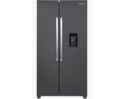 Heinner HSBS-HM529NFINVDGWDE++ American Side-by-Side Koelkast met Waterdispenser 529 L – Total No Frost – Inverter Compressor – Super Freeze – Open-deur Alarm – Vingerafdrukbestendige Afwerking – Antracietgrijs – 5 Jaar Garantie