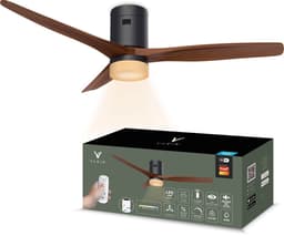 Varin® Smart Plafondventilator met verlichting - Ø 132cm - Zwart/Walnoot - LED CCT 18W - Super stil 20dB - 6 snelheden - Woonkamer - Slaapkamer - Tuya WiFi - App & Afstandsbediening — thumbnail 1