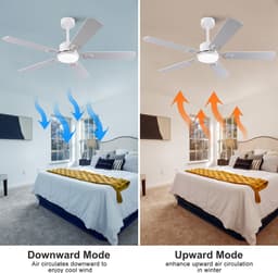 MIVRAY Plafondventilator met Verlichting – 52 Inch 6 Snelheden Dimbare LED Afstandsbediening – Metaal en Hout – Wit Licht Eiken – Woonkamer Slaapkamer — thumbnail 5