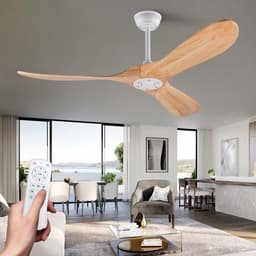 MIVRAY Plafondventilator 52 Inch Met 3 Houten Bladen Propellerdesign Zonder Verlichting Wit Natuurlijk Hout Voor Woonkamer En Slaapkamer — thumbnail 1