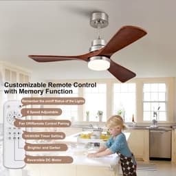HAUSS SPOLE Ventilator – 107 Cm – Met Verlichting En Afstandsbediening – Metaal En Massief Hout – Nikkel – Binnen En Buiten — thumbnail 2