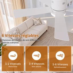 Plafondventilator met Lamp Wit – Stille Ventilator met 6 Snelheden & Afstandsbediening — thumbnail 4