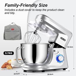 Keukenmachine - Mixer Deegmaker - Bakken en Koken - Krachtige 1800W Motor - 7.2 Liter Kom - Zilver — thumbnail 5