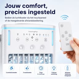 DreamGoods Aircooler - Verkoelen Met Water of IJs - 3-in-1 Luchtkoeler - Koelen, Ventileren & Bevochtigen - 1000ML Watertank - Aircooler met Koelelementen - Air Cooler - Ventilateur - Mobiele Airco - Mini Airco zonder Afvoerslang - Koelventilator — thumbnail 5