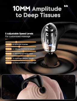 SnelShoppen - Massagepistool met Verlenggreep, 10 mm Diepweefselmassage, 5 Snelheden, 4 Opzetstukken, Draagbaar Rugmassageapparaat voor Spieren en Nek — thumbnail 4
