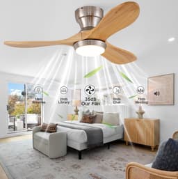 Plafondventilator Met Verlichting En Afstandsbediening - 90 Cm - 6 Snelheden - Hout - Natuurlijk - Voor Woonkamer En Slaapkamer - Omkeerbare Motor — thumbnail 4