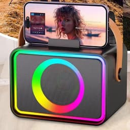 Zwarte Karaoke Set - Draagbare Bluetooth Karaoke Speaker - 2 Draadloze Microfoons - 10W 360° Stereogeluid - 5 Stemeffecten - Meerkleurige Verlichting - Voor Thuis, Feestjes, BBQ en Kamperen — thumbnail 3