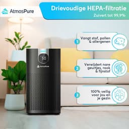 AtmosPure® CleanAir Luchtreiniger - Air Purifier met vervangbaar HEPA 13 Koolstof filter + Extra filter - CADR 250 m³/h - Zwart - Voor 98 m² - Werkt tegen huisstofmijt, hooikoorts, allergie, -3 standen + stille slaapstand - Luchtkwaliteit Sensor — thumbnail 5