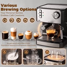 ECTEATOY® espressomachine piston - pistonmachines met Melkopschuimer - Koffiemachine 20 Bar - 1,6L Watertank - 850W - Zwart — thumbnail 2