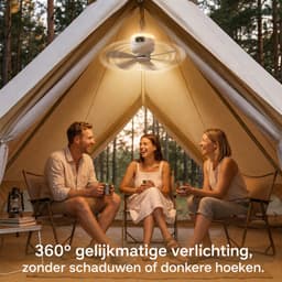 Rosnek Oplaadbare Campingventilator met LED-verlichting - 4 Windsnelheden, Afstandsbediening en Timer - 8000 mAh Accu, 5-10 Uur Gebruik - USB-C, Ø 27 cm Draagbare Tentventilator voor Camping, Caravan, Terras en Binnen — thumbnail 5