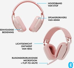 Logitech Zone Vibe 100 - Draadloze Headset - Bluetooth - Rose — thumbnail 5