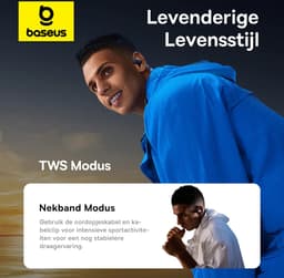 Baseus Eli Sport 1 | Open-Ear Oordopjes | Met Nekband | Sport Oordopjes | Geschikt voor Hardlopen, Wielrennen, Reizen, etc | Waterdicht IPX4 | Draadloze Oortjes | Cosmic Zwart — thumbnail 3