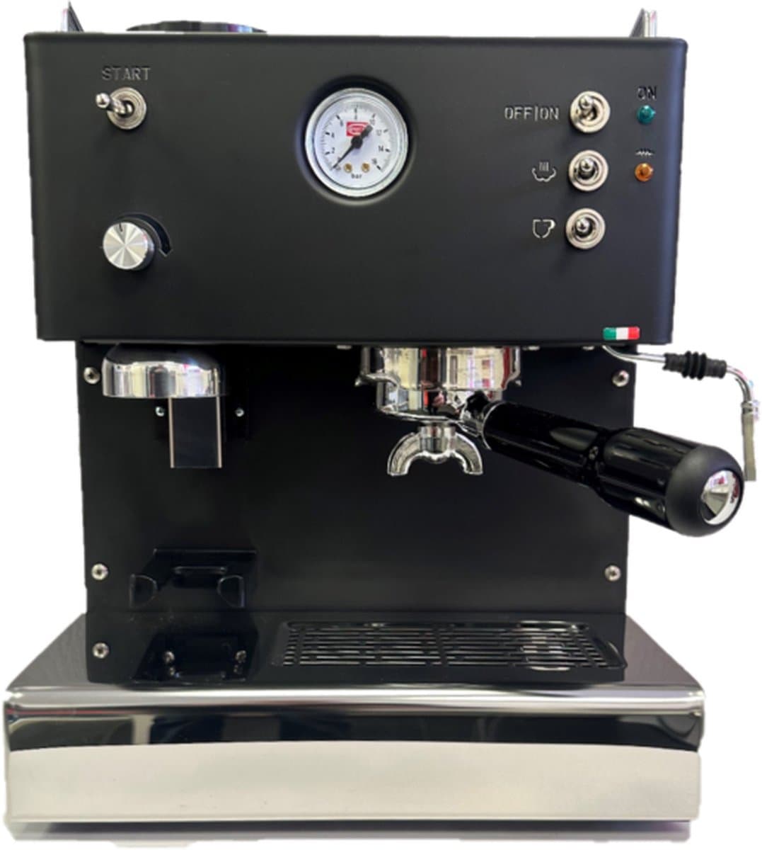 Quickmill 3035 exclusief model matzwart espressomachine met piston en geintegreerde koffiemolen en Koepoort Koffie baristapakker — afbeelding 1