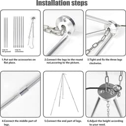 BBQ driepoot frame, driepoot, telescopisch frame, grillstandaard, koken in de open lucht, statief, inklapbaar, kampvuur, grillrooster, standaard, camping, statief met ketting en haak — thumbnail 3