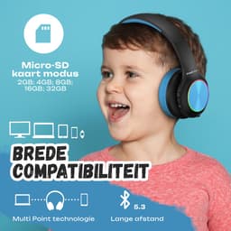 PowerLocus PLED Draadloze Koptelefoon Over-Ear voor Kinderen - LED lampjes - met Microfoon - Micro SD poort - Zwart/Blauw — thumbnail 3