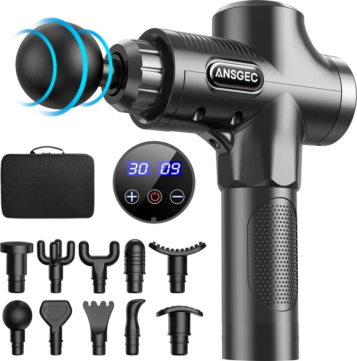 Massage Gun, 30 Snelheden Massage Pistool Diep Weefsel met 6 Massage Koppen, Krachtige, Antislip, Stille, Professionele Elektrische Handheld Massage Pistool voor ontspannen herstel - LCD-aanraakscherm — afbeelding 1