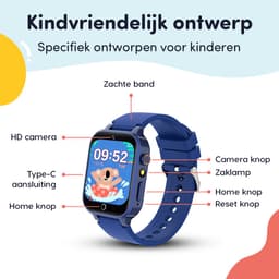 Keebies Smartwatch Kinderen - 5 t/m 12 jaar - Incl. Camera en 26 Kids Spelletjes - 512MB Geheugen - USB Oplaadbaar kinderhorloge - Jongen - Blauw — thumbnail 2
