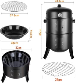 Homager Store barbecue met rook gedeelte - Gestookt op kolen - 3 in 1 roker barbecue - 3 in 1 multifunctionele barbecue - 3 in 1 barbecue - Premium smoker - Rook gedeelten - Houtskool - Met thermometer - Smoker barbecue — thumbnail 5