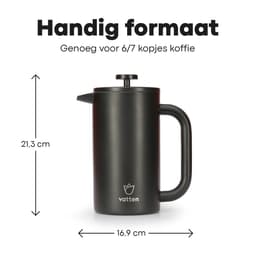 Vatten® Premium RVS French Press - Zwart - 1 Liter - Dubbelwandige Koffiemaker - Cafetière — thumbnail 4