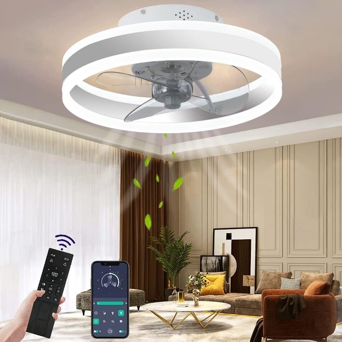 Plafondventilator Met Verlichting - Smart Lamp Met Afstandsbediening – Plafonniere Keuken Lamp Met 6 Ventilatiesnelheden - Woonkamerlamp – Plafond Ventilator Lamp Met Timer - Wit — afbeelding 1