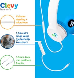 Clevy Hearsafe (Max 85 dB) - Koptelefoon voor kinderen met case - Blauw - Ontworpen voor de schoolklas - Kids Headphone - Headset — thumbnail 2