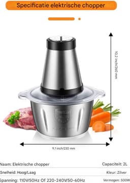 Compact - Professionele Elektrische Vlees/gehaktmolen - 2 Snelheden - RVS - 2L Capaciteit - Grijs — thumbnail 2