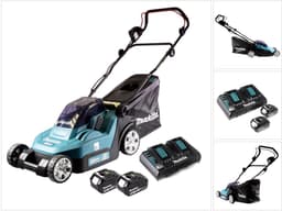 Makita DLM 382 PG2 accu grasmaaier 36 V ( 2x 18 V ) 38 cm 40 l + 2x accu 6.0 Ah + dubbele lader — thumbnail 1