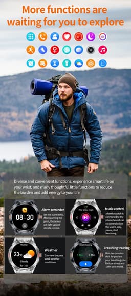Knobbout 1.46"(3.7cm) Smartwatch - Bluetooth belfunctie - Bloeddrukmeting -Langzame ademhalingstraining- Hartslagfunctie, Caloriemeting, Slaapmonitor, Afstandmeting, Bloed zuurstof analyse - 100+ sportmodi- 10-15 dagen batterij-Zilver grijs — thumbnail 4