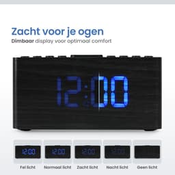 Neveda Digitale Wekkerradio Met Draadloze Oplader Telefoon - Wekkers digitaal op netstroom - Klokradio Slaapkamer - Voor kinderen & Volwassenen - Zwart hout — thumbnail 4