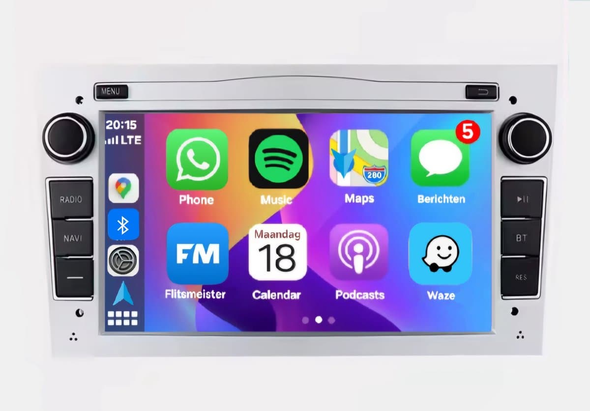 Autoradio 1/32GB met Carplay en Android auto | Geschikt voor Opel Astra H, Corsa D, Vectra C, Combo, Antara, Zafira, Meriva, Vivaro, Tigra 2001-2013 | Radio scherm met Navigatie | 2001 2002 2003 2004 2005 2006 2007 2008 2009 2010 2011 2012 | Zilver — afbeelding 1