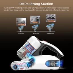 JIGOO J200 Smart Anti-Mijt Stofzuiger Voor Bed - 500W 13000Pa Suction, UV & 60°C Heat, Integrated Dual-Cup, Metal Brushroll, LED Display, for Mattress Sofa Carpet — thumbnail 4