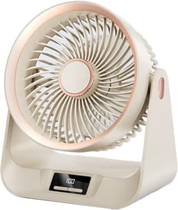 KZQ Draagbare Bureauventilator Beige Oplaadbaar Geluidsarm Met Timer Verstelbare Brede Hoek 5 Snelheden Krachtige Luchtstroom Mini Ventilator Voor Slaapkamer Kantoor En Studentenkamer Stille Persoonlijke Ventilator Voor Bureaublad En Nachtkastje — thumbnail 1