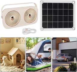 Huisventilator Zonne-energie - Buiten Ventilator - Luchtcirculatie Buiten - Energiezuinig Accu - 20W Paneel - Beige — thumbnail 3
