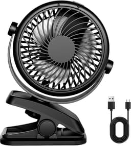 Mini-USB-ventilator, stille clip, tafelventilator met oplaadbare batterij, 3 snelheden, 360 draaibare instelbare snelheden voor slaapkamer, kantoor, kinderwagen en camping — thumbnail 1
